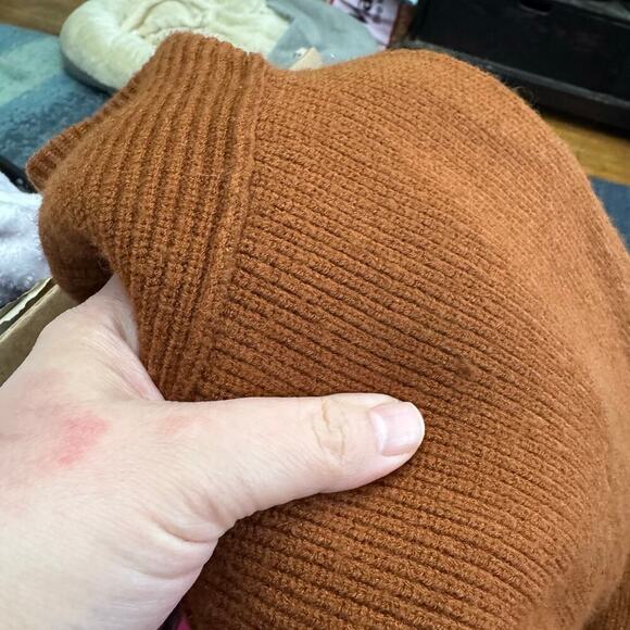 Free People Softly Structured Ribbed Tunic Turtleneck Sweater Slouchy Brown XS - Picture 7 of 14